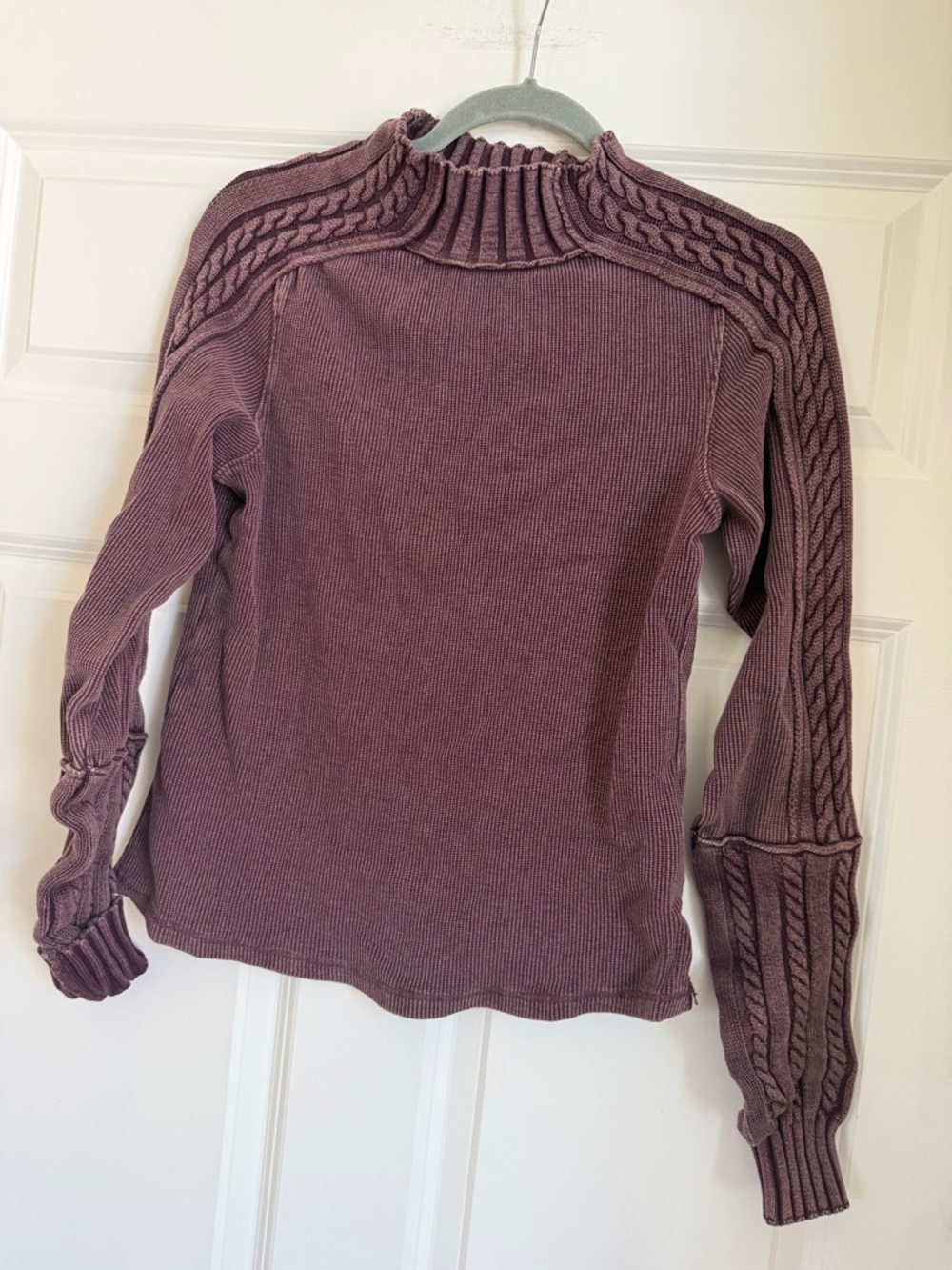 We The Free Cable-Trim Mock Neck Sweater - Plum - Picture 2 of 8